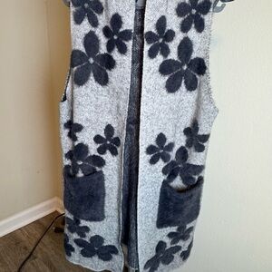 Floral Patterned Gray and Black Vest